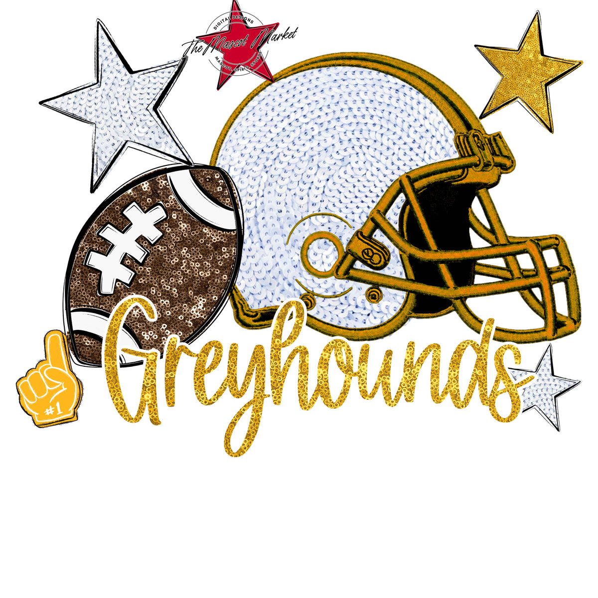 Greyhounds Football Embroidered Sequins Design-Yellow
