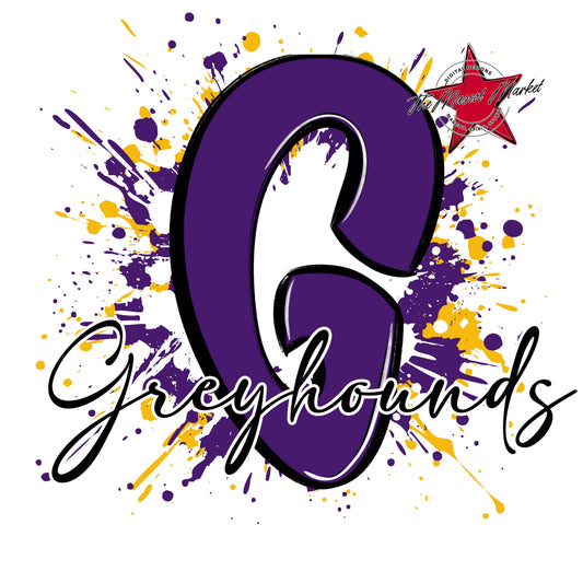 Greyhounds Mascot Splatter-Purple & Yellow