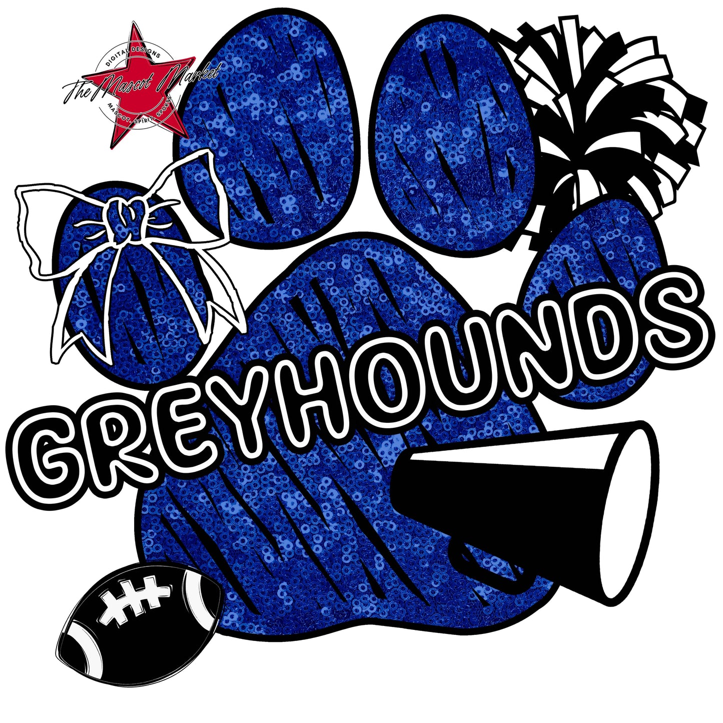 Greyhounds Sequins Paw Print Design-Blue