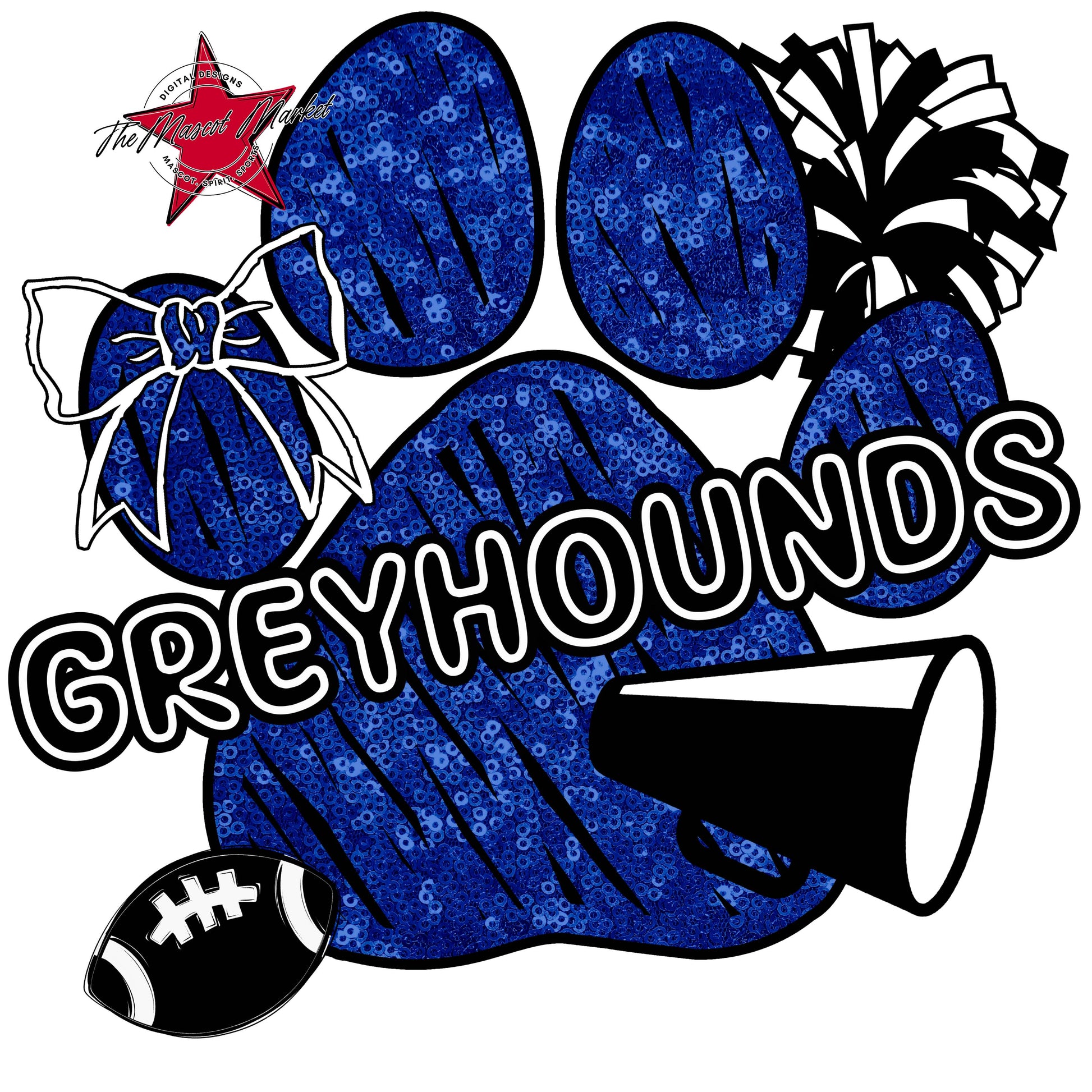 Greyhounds Sequins Paw Print Design-Blue