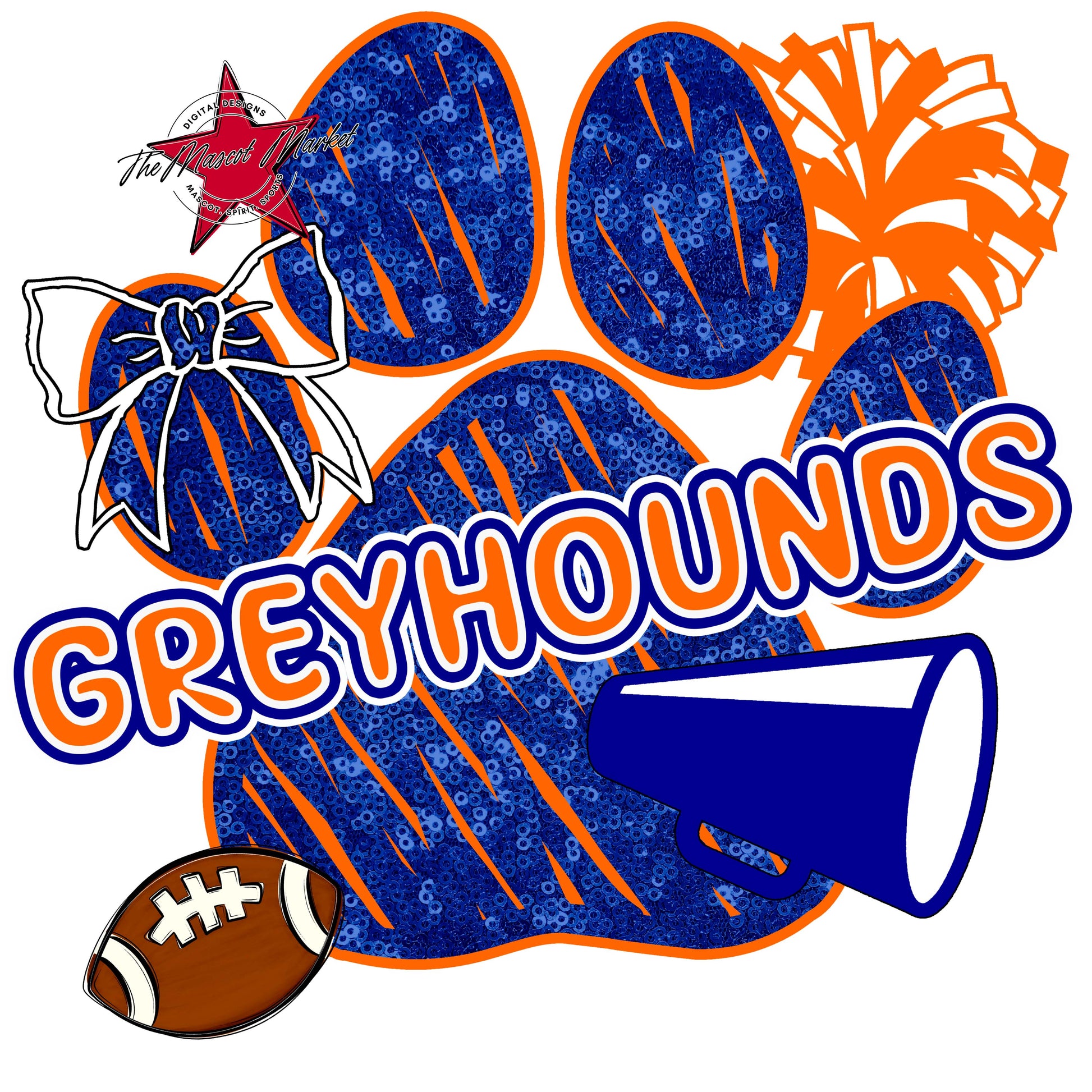 Greyhounds Sequins Paw Print Design-Blue & Orange
