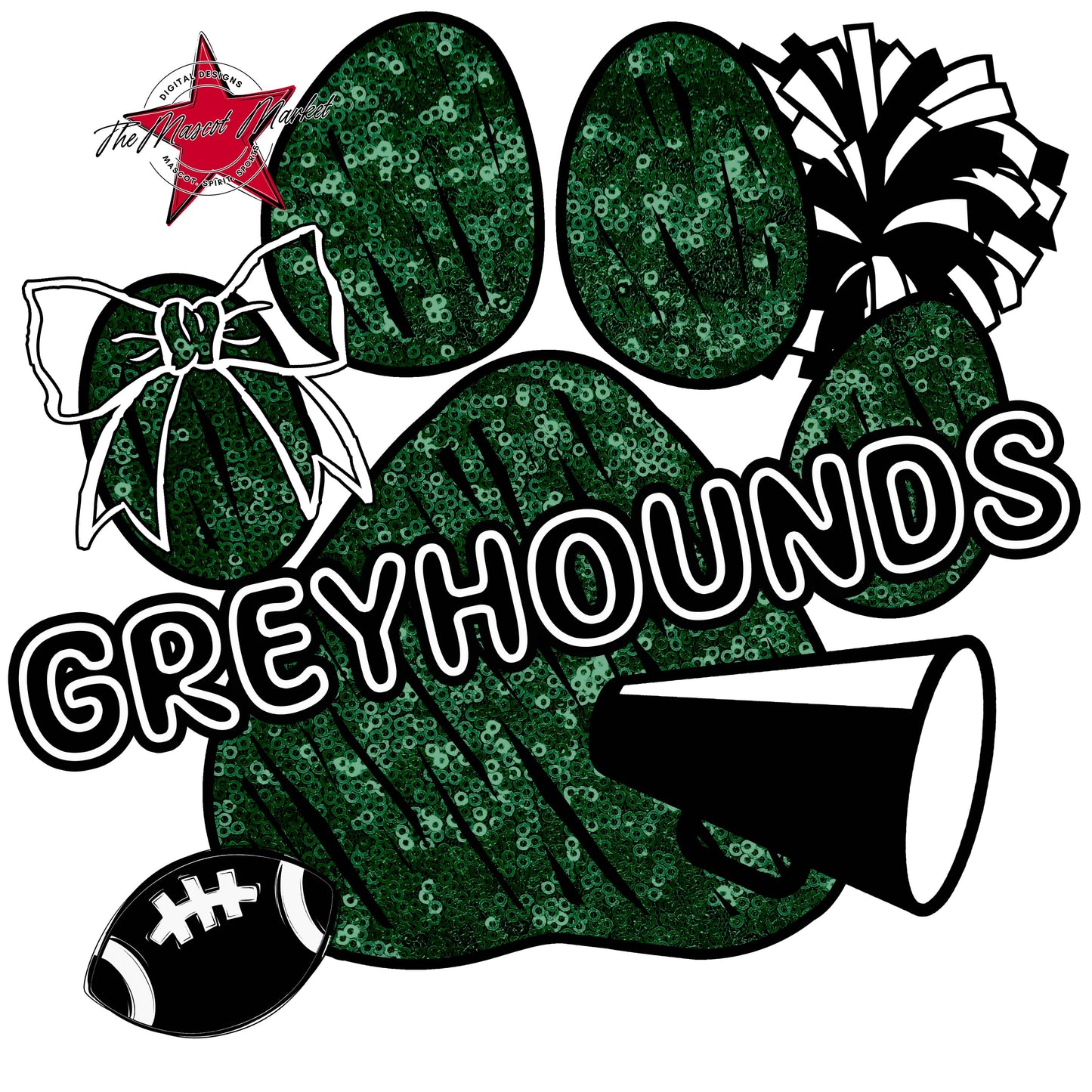 Greyhounds Sequins Paw Print Design-Green