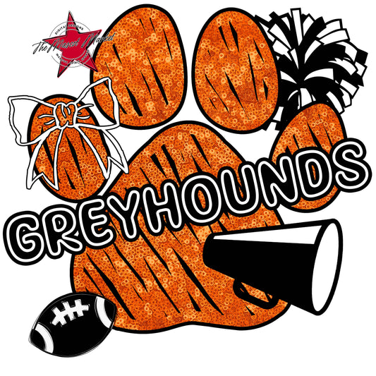 Greyhounds Sequins Paw Print Design-Orange