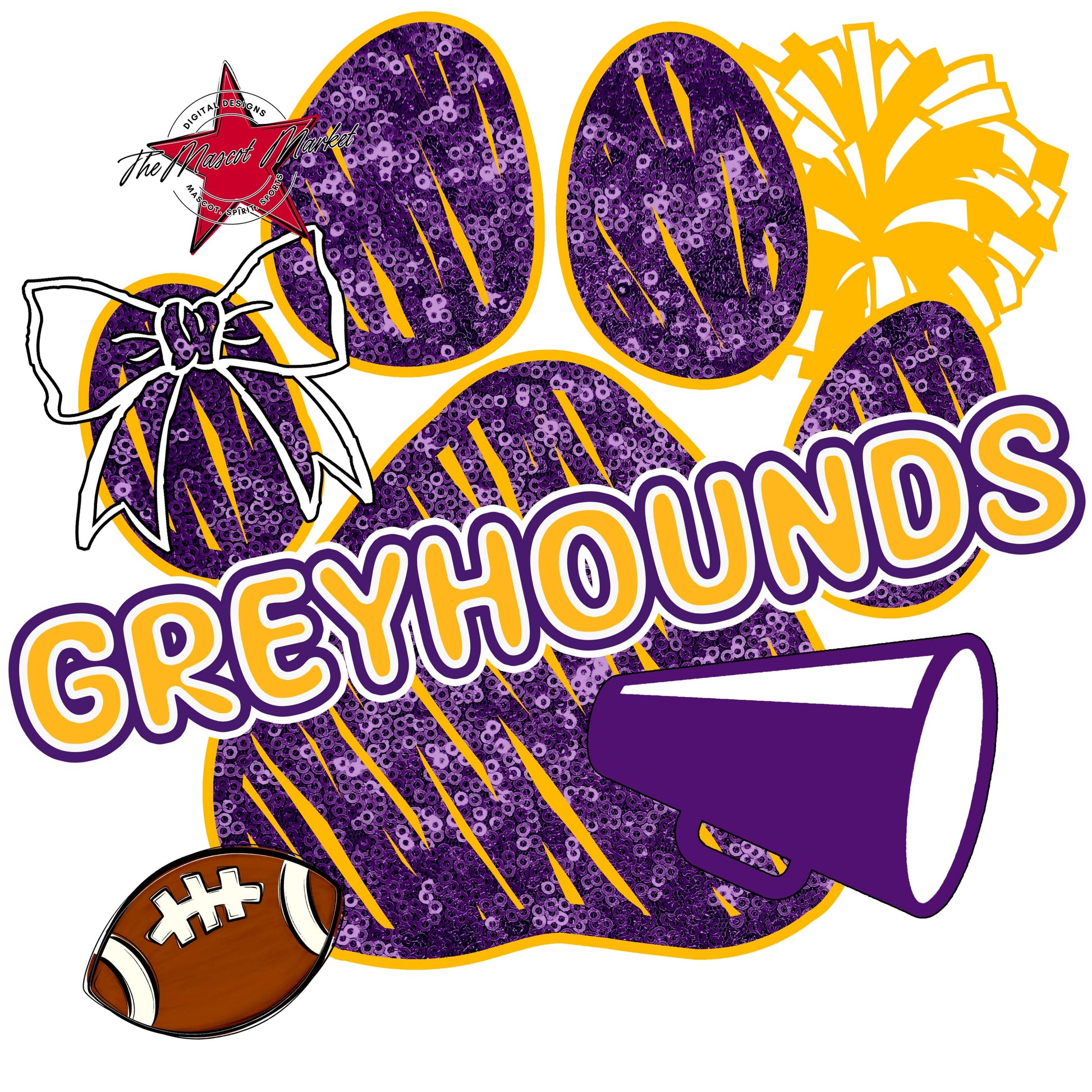 Greyhounds Sequins Paw Print Design-Purple & Yellow