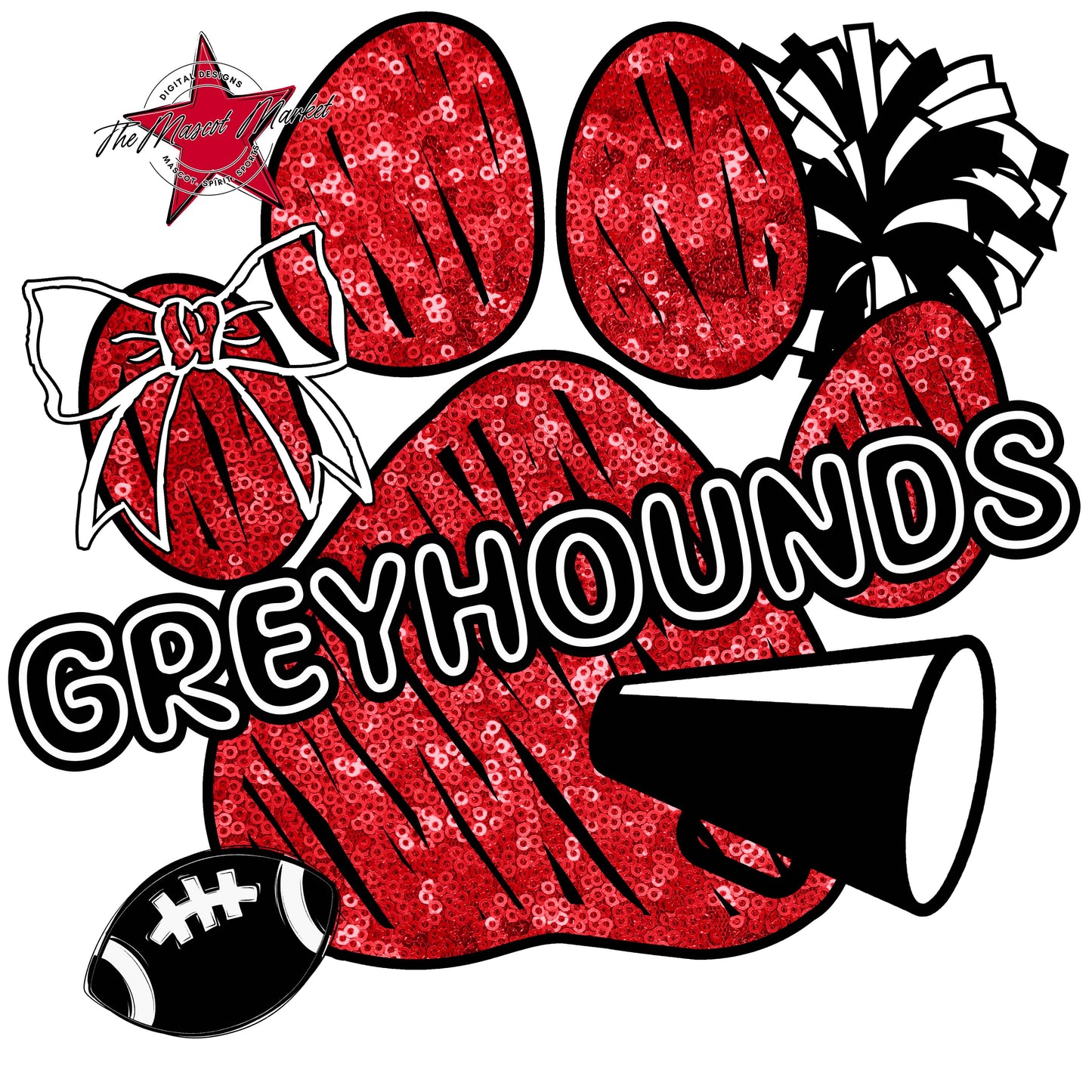 Greyhounds Sequins Paw Print Design-Red