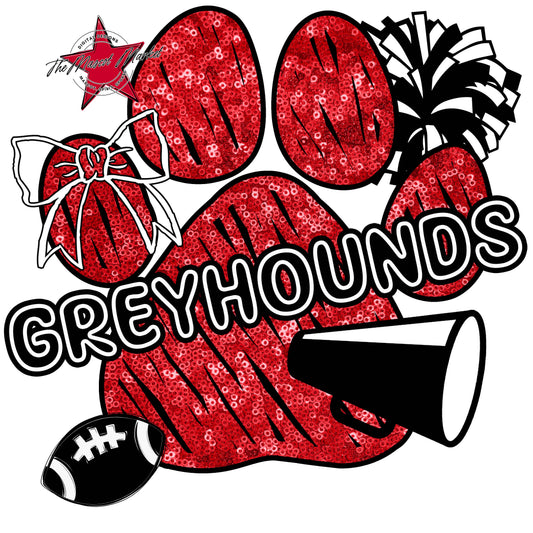 Greyhounds Sequins Paw Print Design-Red