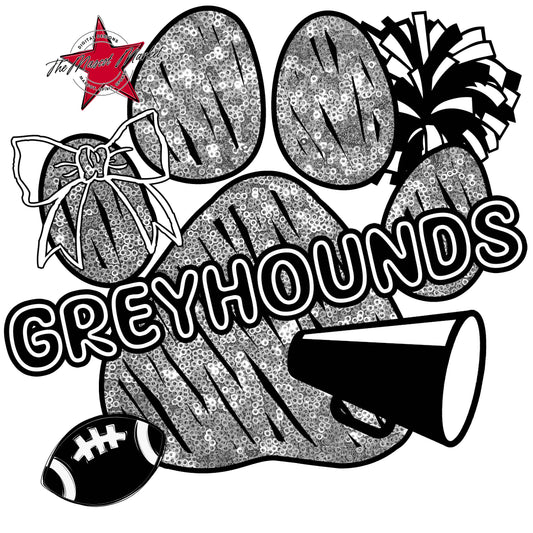 Greyhounds Sequins Paw Print Design-Silver