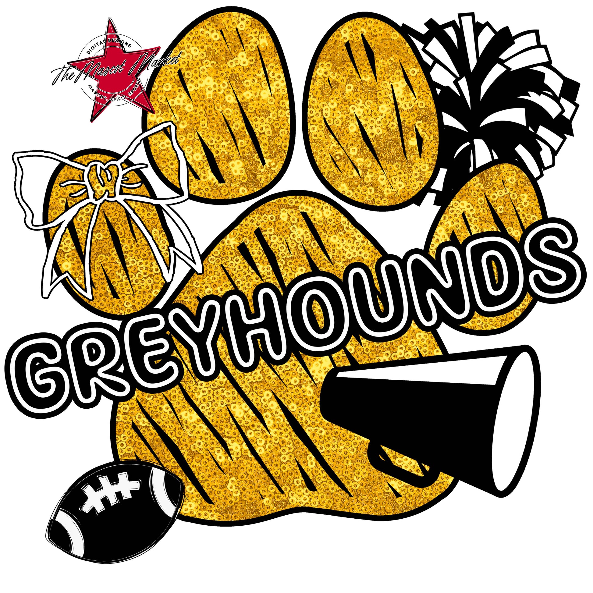 Greyhounds Sequins Paw Print Design-Yellow