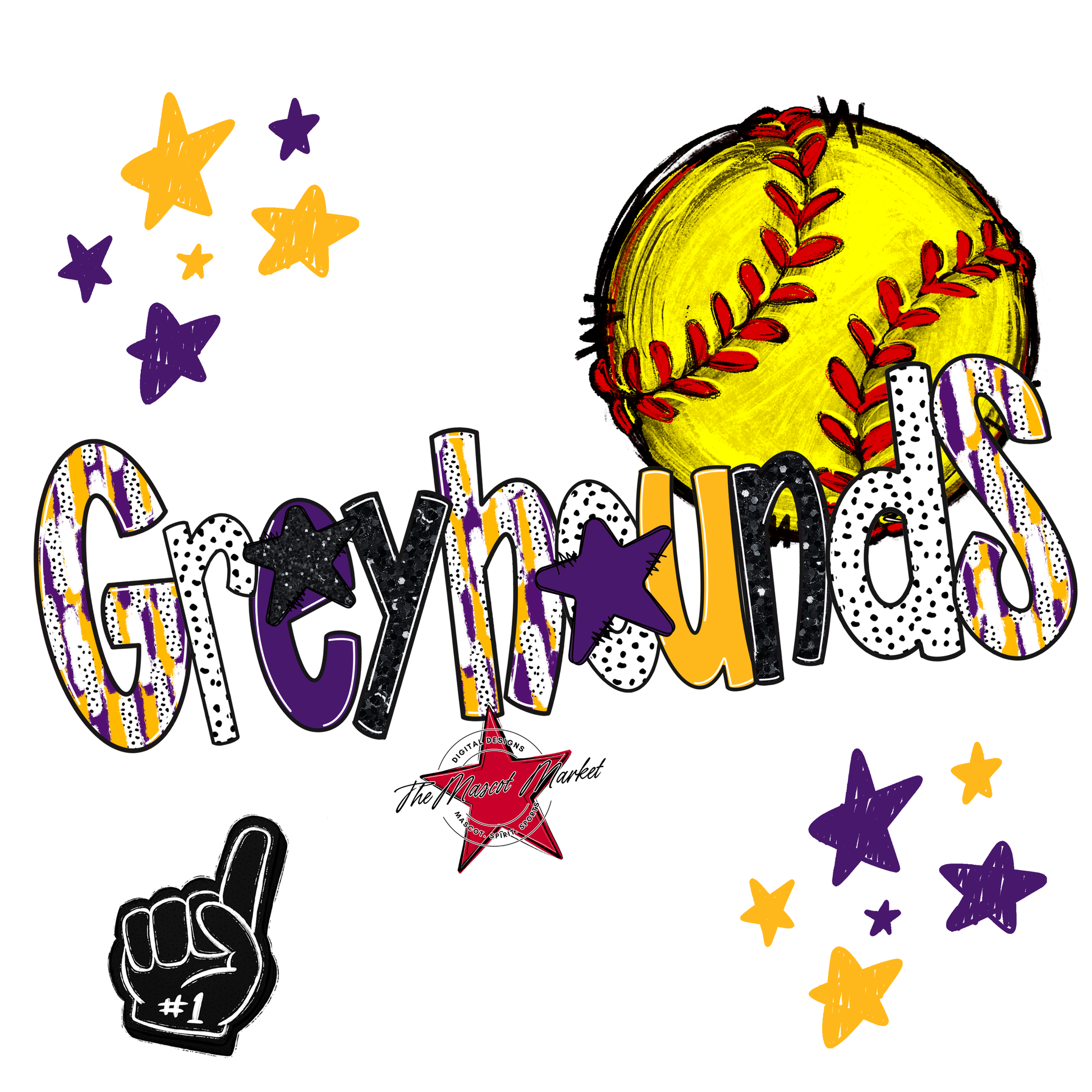 Greyhounds Softball Scrape-Purple-Yellow