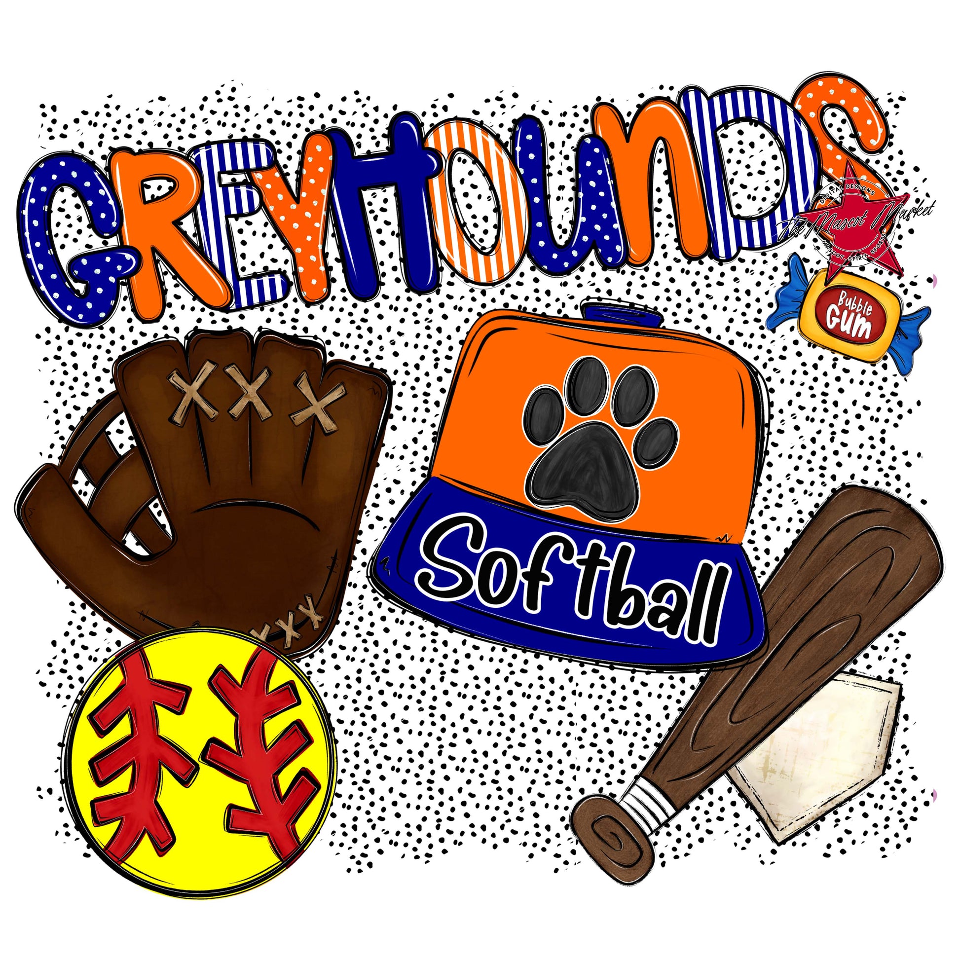 Greyhounds Softball Spirit-Blue & Orange