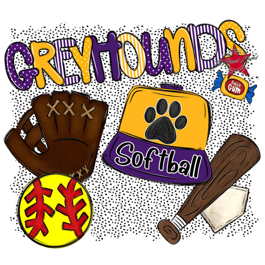 Greyhounds Softball Spirit-Purple & Yellow