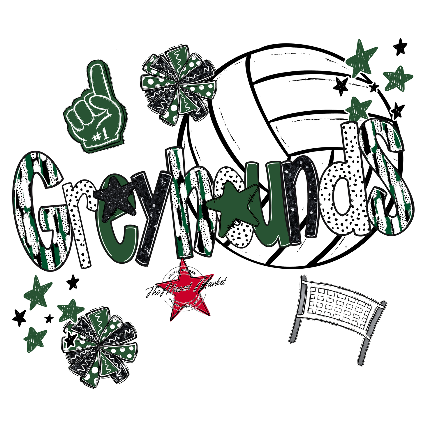 Greyhounds Volleyball Scrape-Green