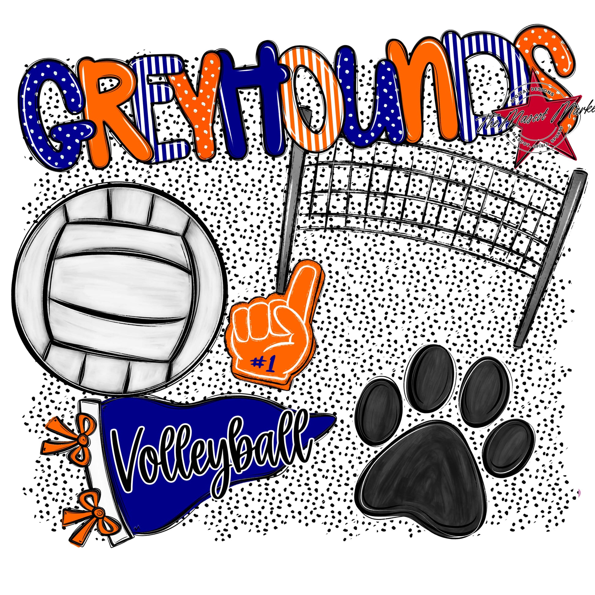 Greyhounds Volleyball Spirit-Blue & Orange