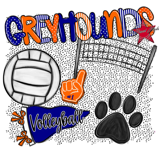 Greyhounds Volleyball Spirit-Blue & Orange