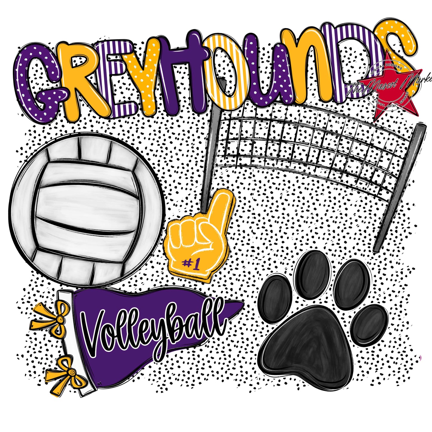 Greyhounds Volleyball Spirit-Purple & Yellow