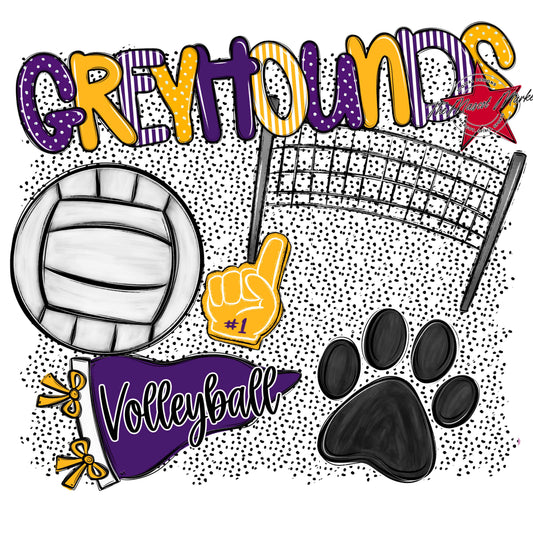 Greyhounds Volleyball Spirit-Purple & Yellow
