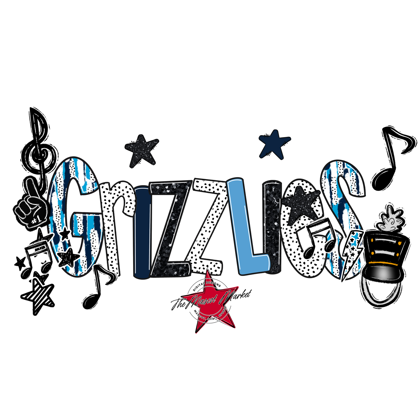 Grizzlies Band Scrape-Navy-Carolina Blue