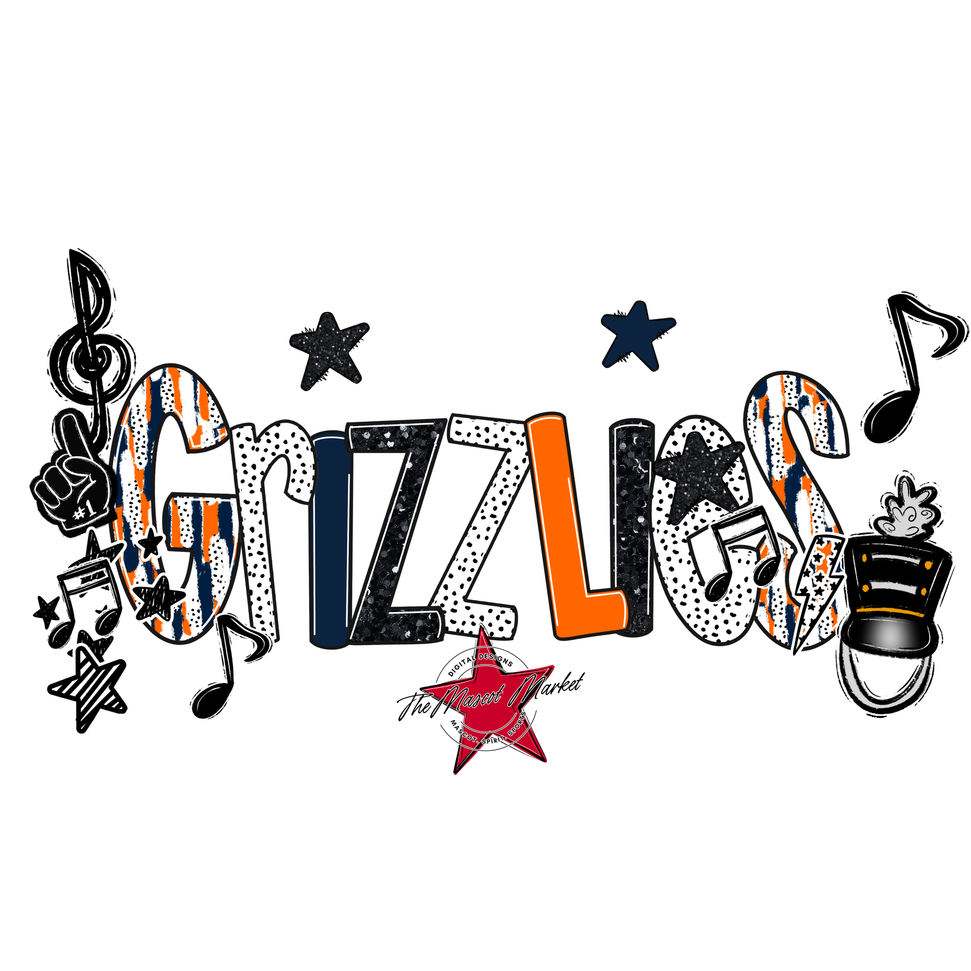 Grizzlies Band Scrape-Navy-Orange