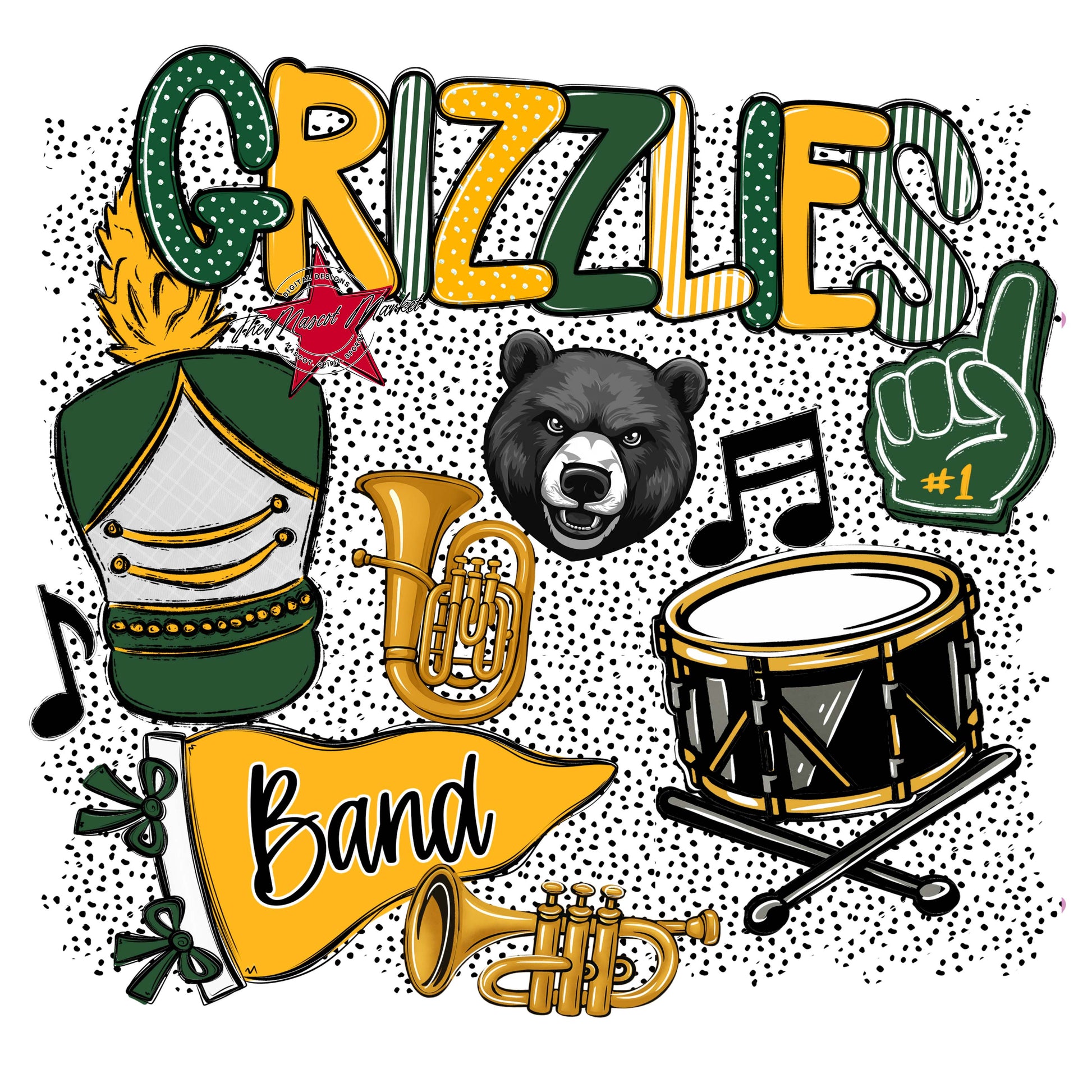 Grizzlies Band Spirit-Green & Yellow