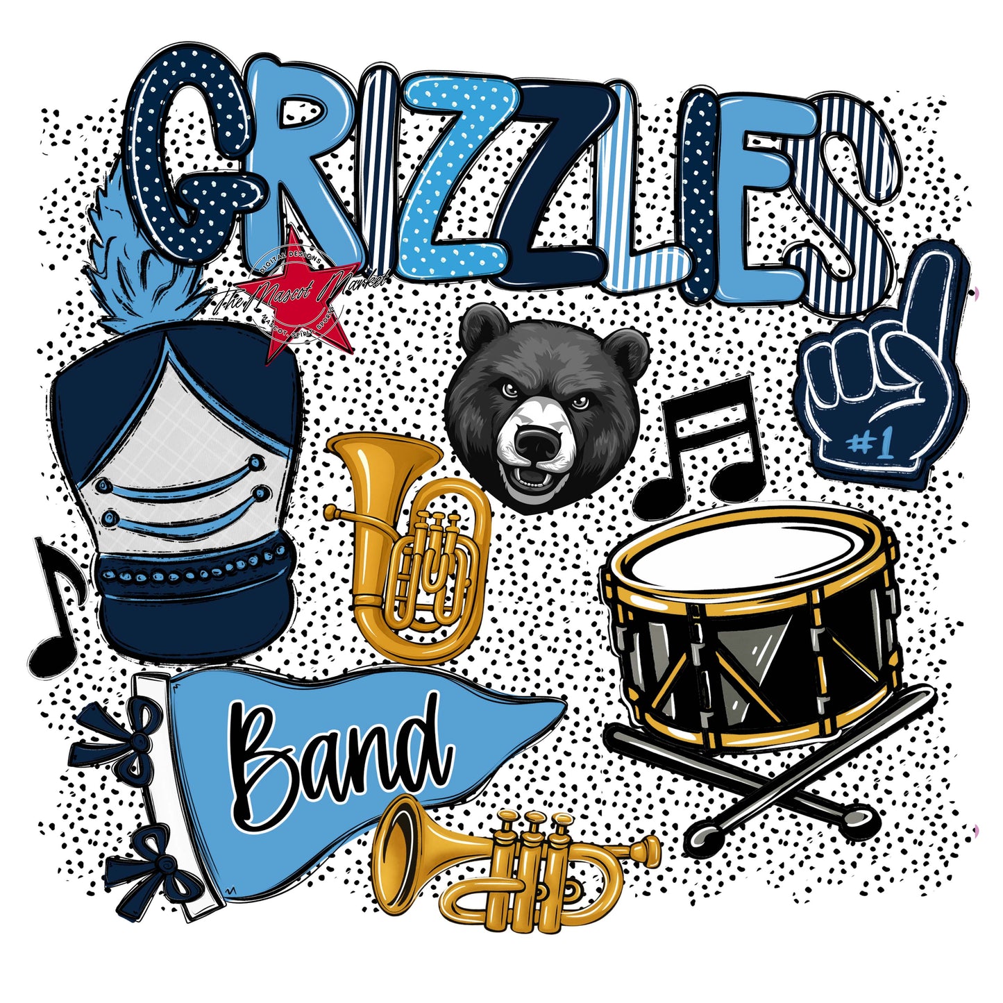 Grizzlies Band Spirit-Navy & Carolina Blue