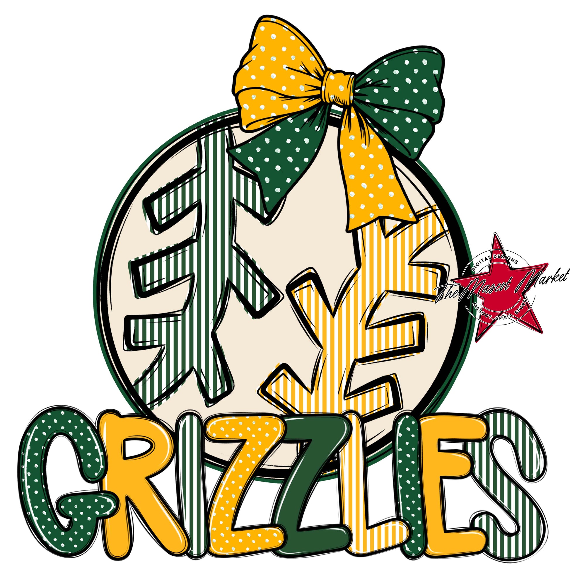 Grizzlies Baseball-Softball Spirit Design-Green & Yellow