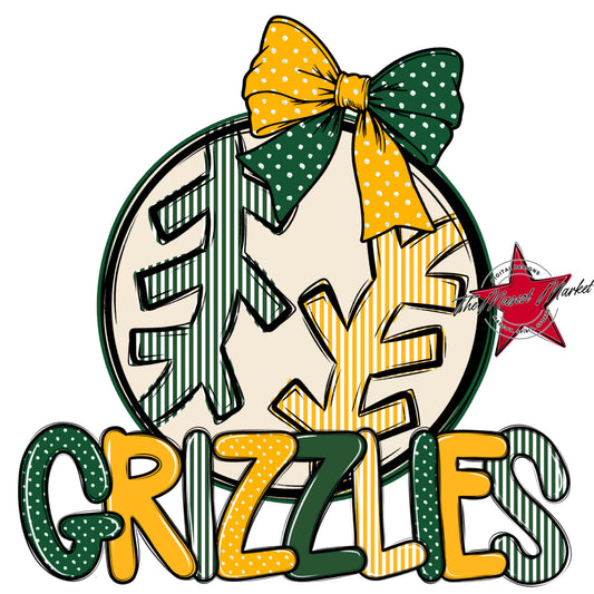 Grizzlies Baseball-Softball Spirit Design-Green & Yellow