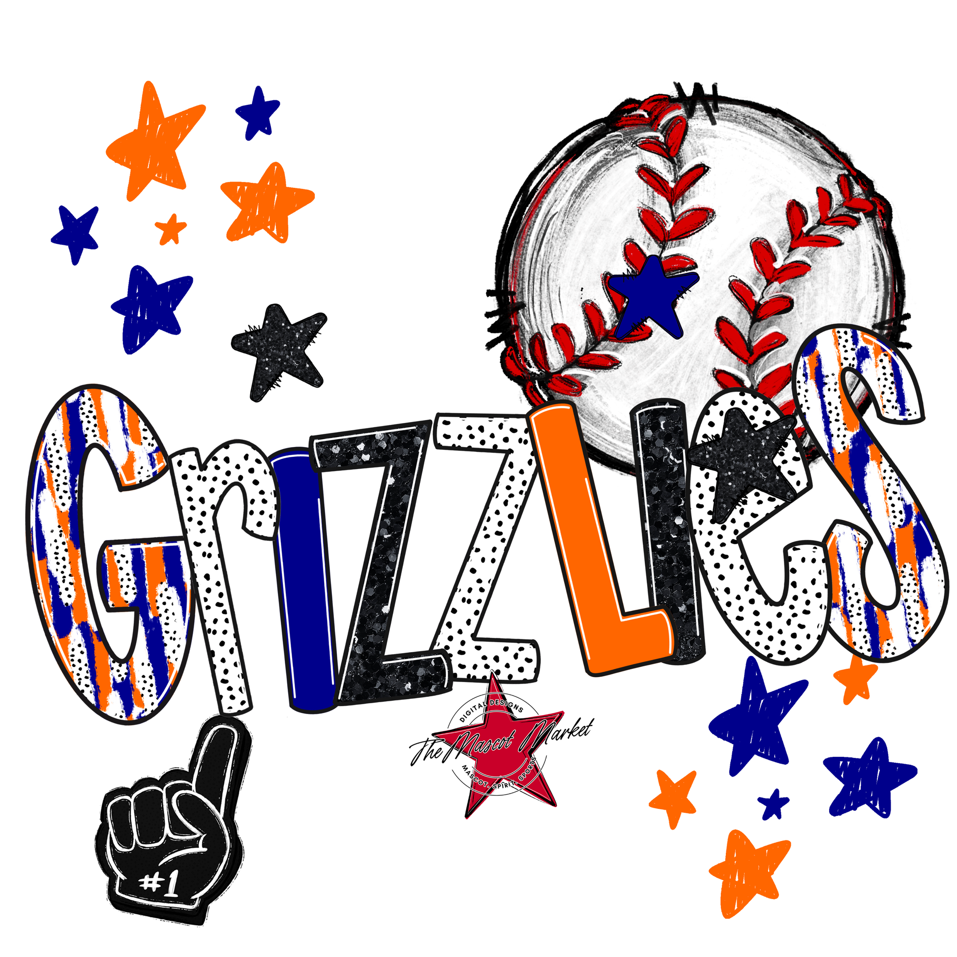 Grizzlies Baseball Scrape-Blue-Orange