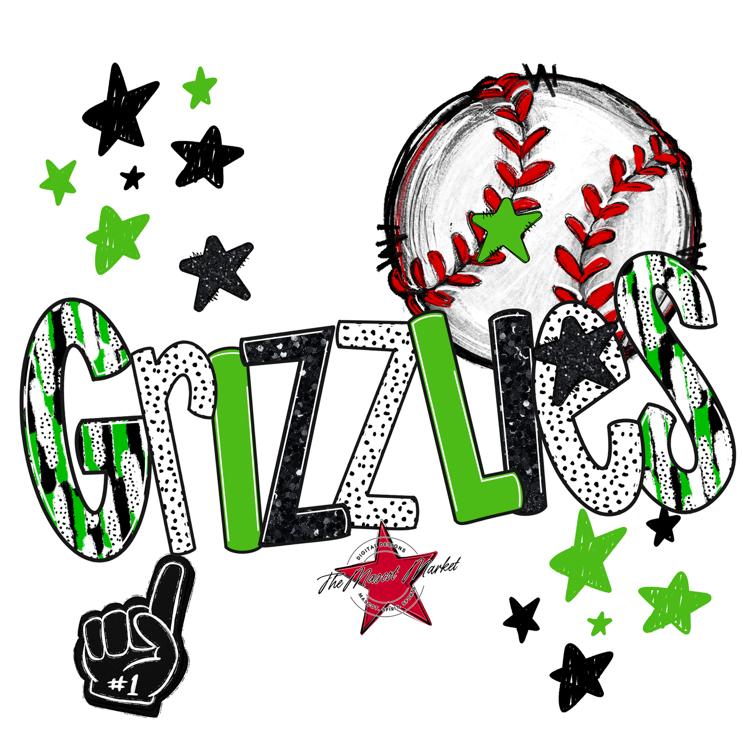 Grizzlies Baseball Scrape-Bright Green