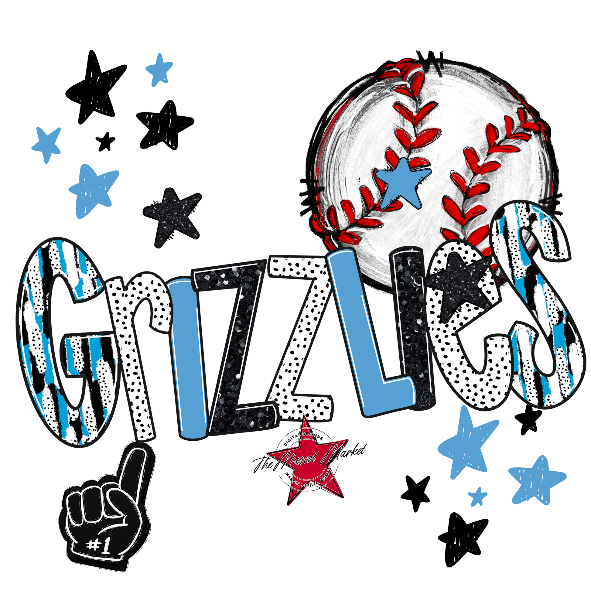 Grizzlies Baseball Scrape-Carolina Blue