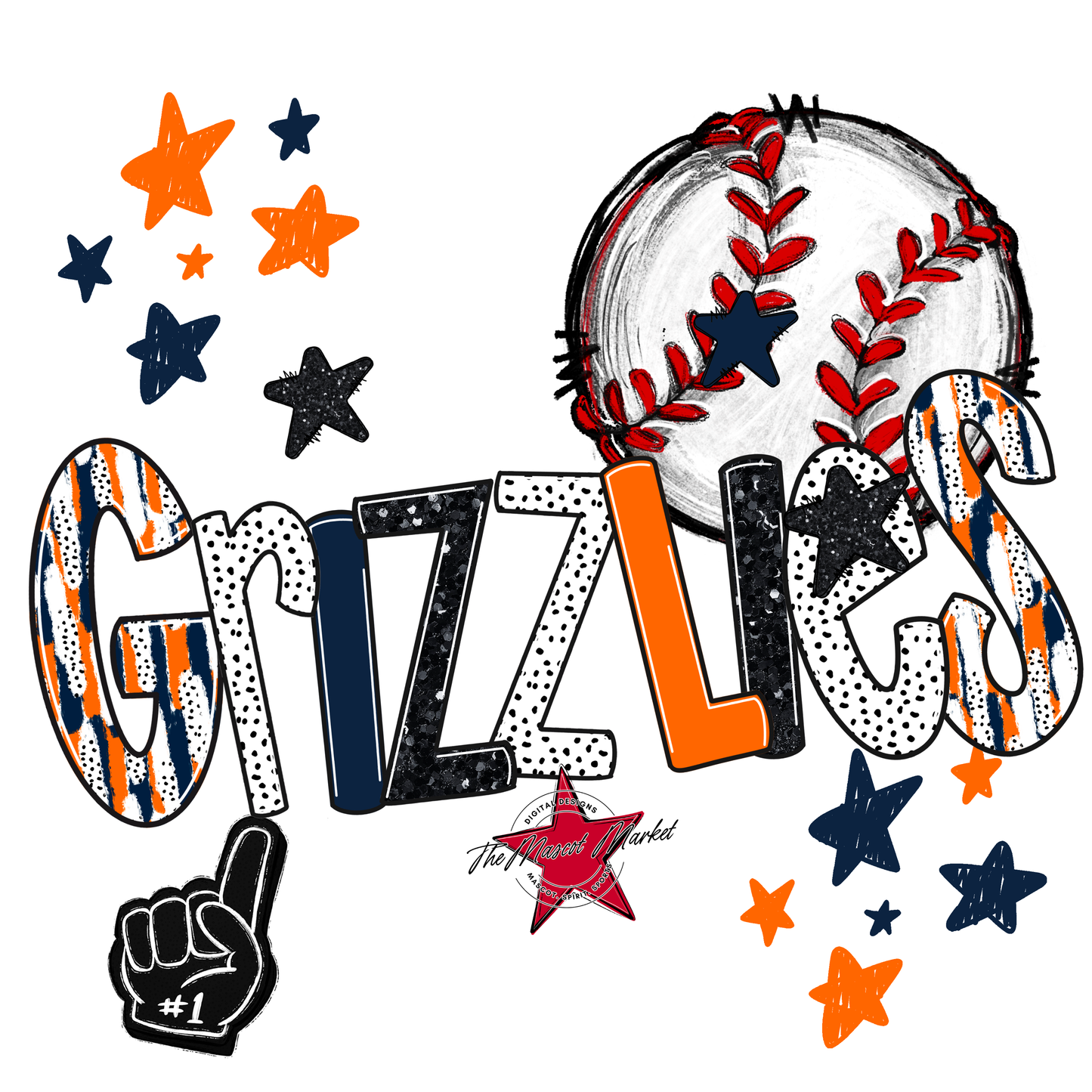 Grizzlies Baseball Scrape-Navy-Orange