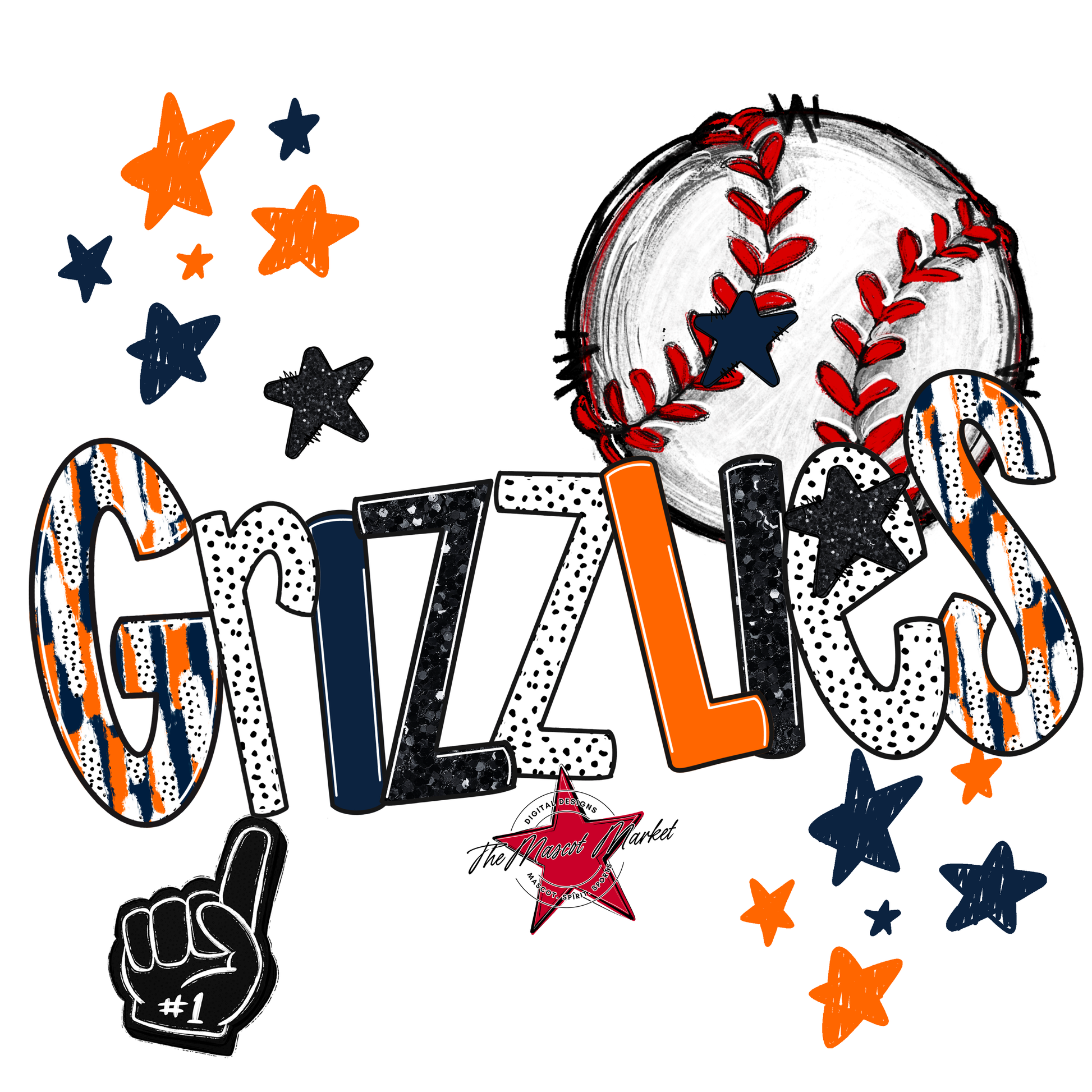 Grizzlies Baseball Scrape-Navy-Orange