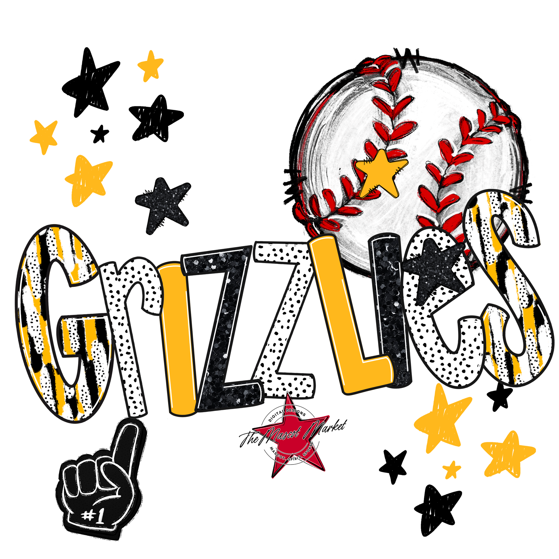 Grizzlies Baseball Scrape-Yellow