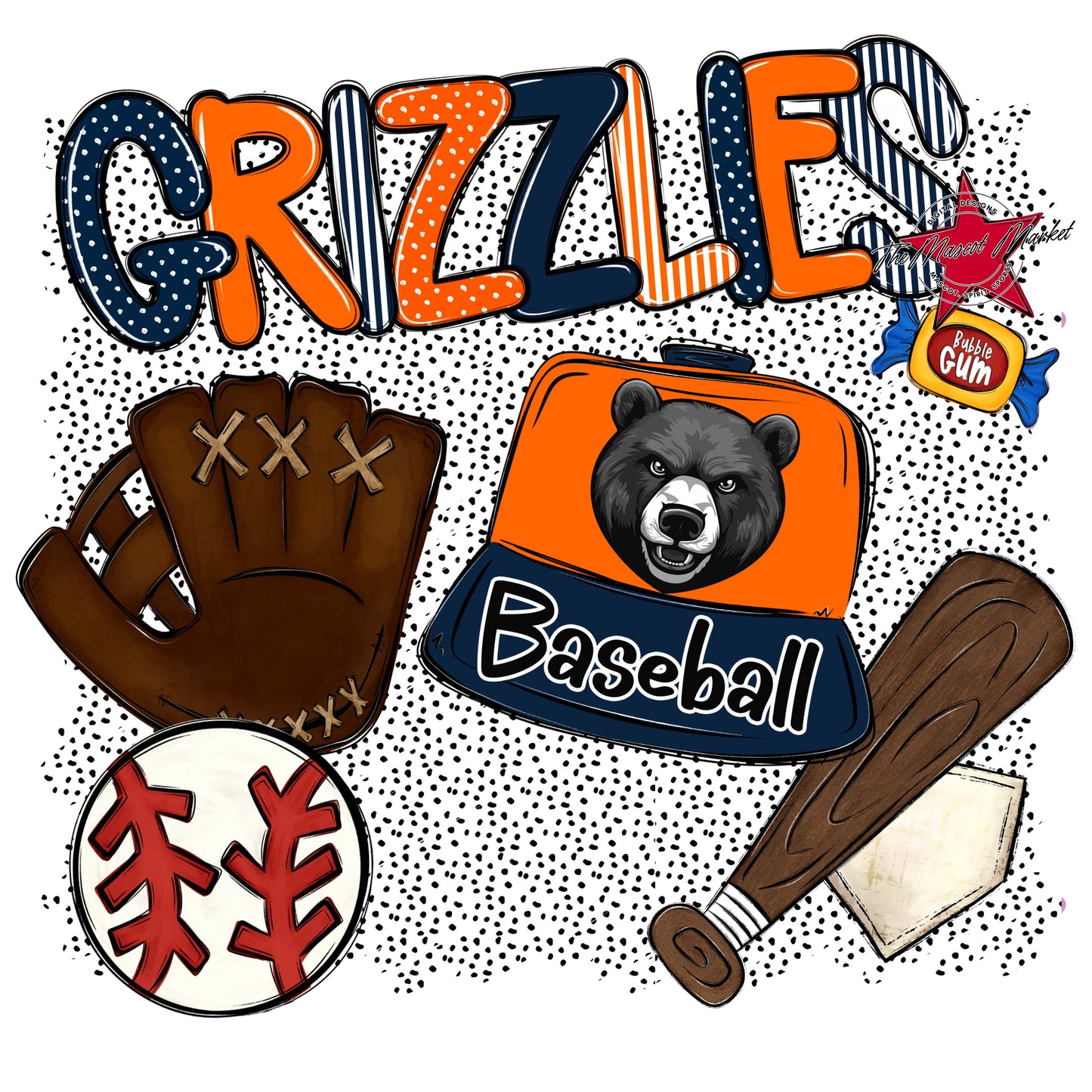 Grizzlies Baseball Spirit-Navy & Orange