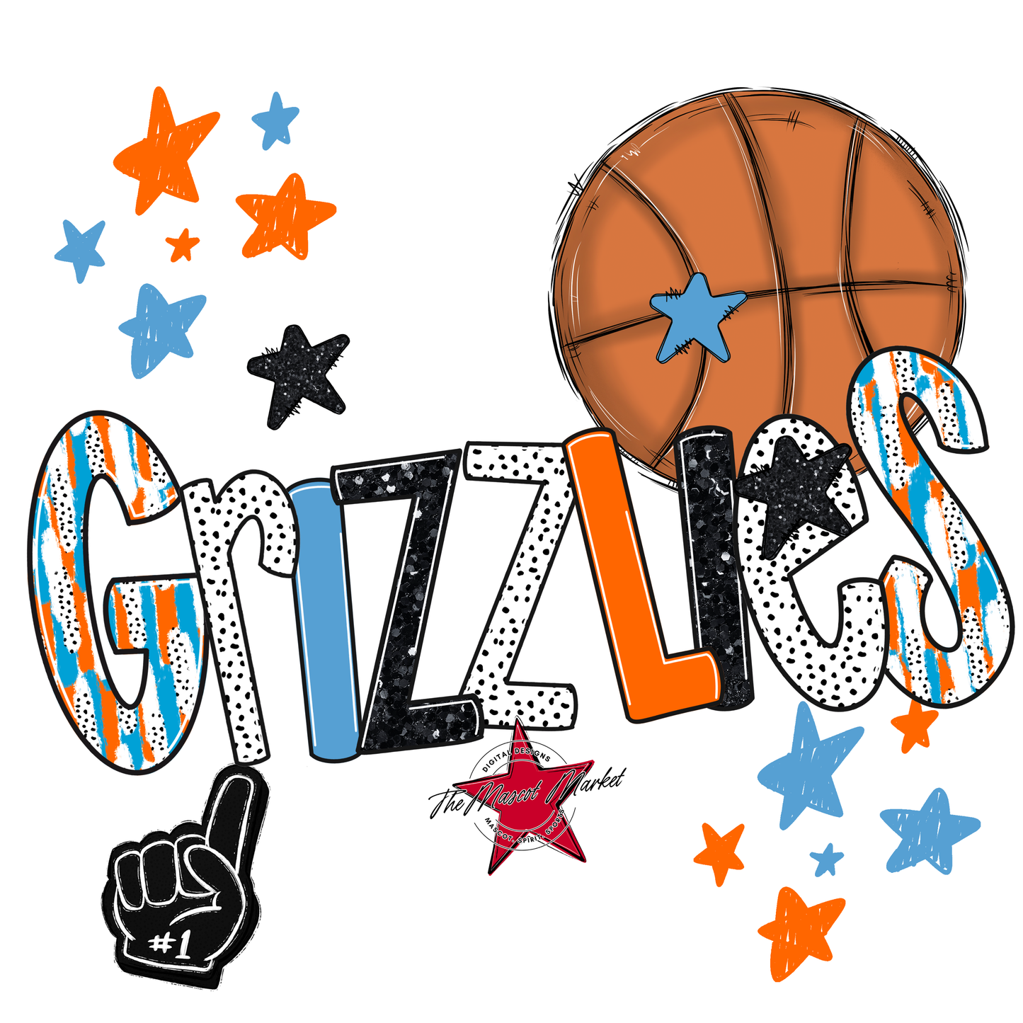 Grizzlies Basketball Scrape-Carolina Blue-Orange