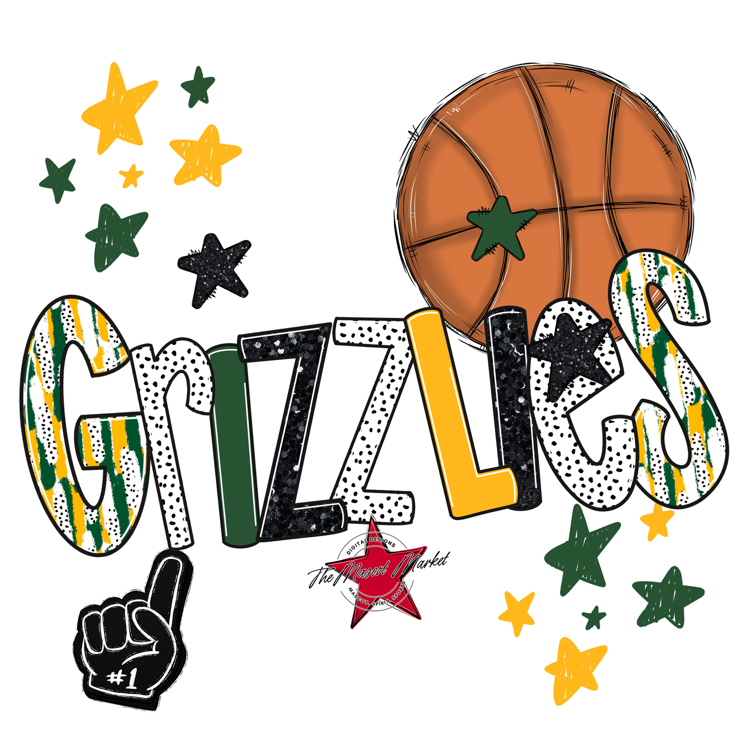Grizzlies Basketball Scrape-Green-Yellow