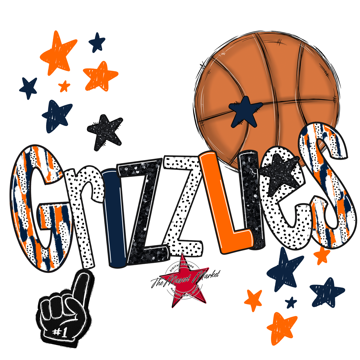 Grizzlies Basketball Scrape-Navy-Orange