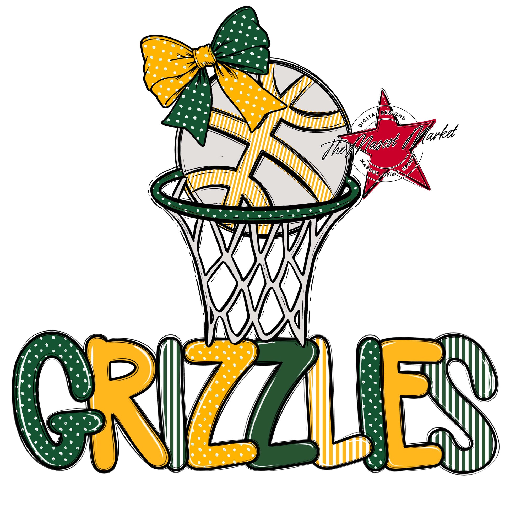 Grizzlies Basketball Spirit Design-Green & Yellow