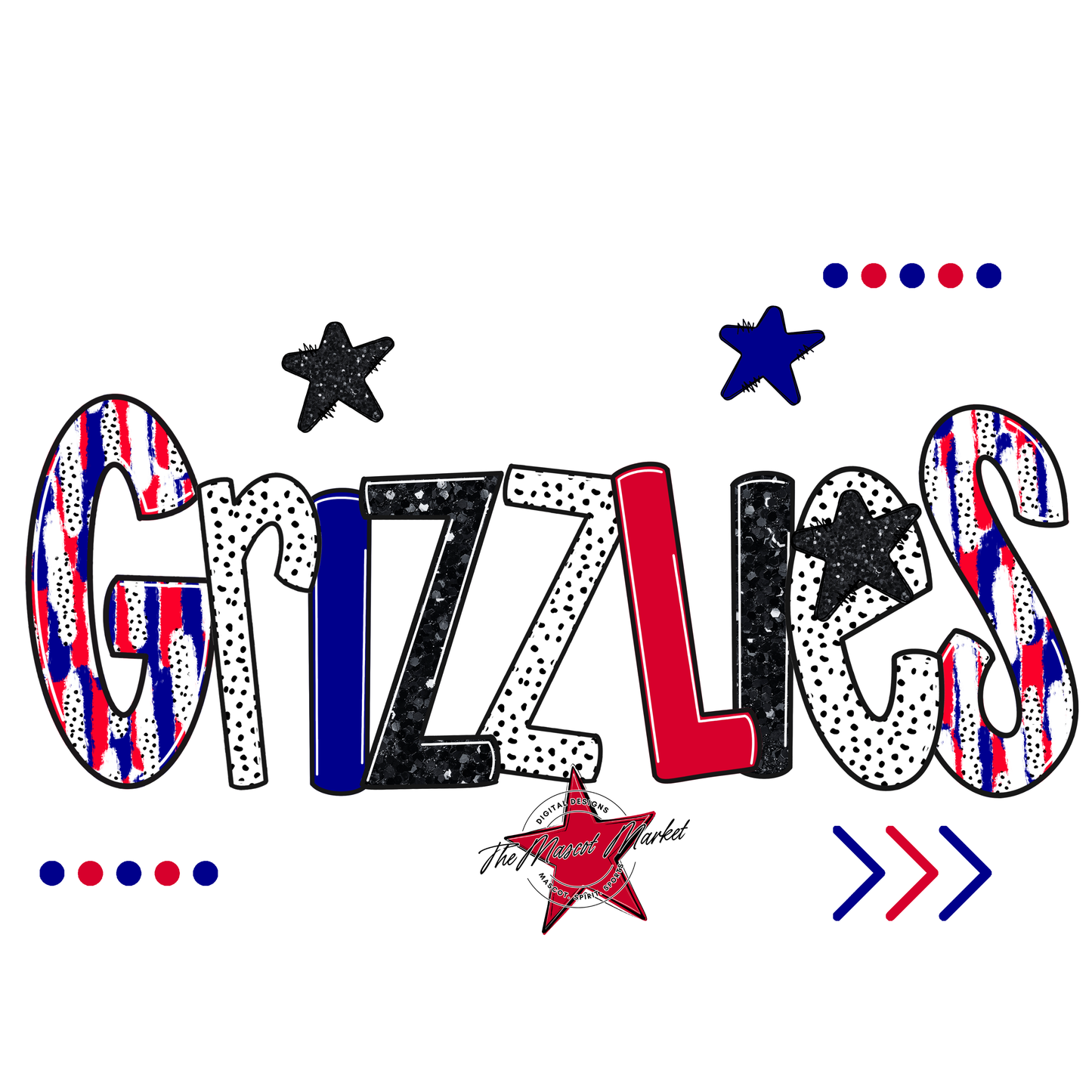 Grizzlies Brushstroke Alpha w Arrows-Blue-Red