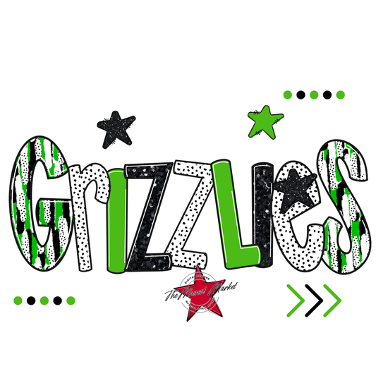 Grizzlies Brushstroke Alpha w Arrows-Bright Green