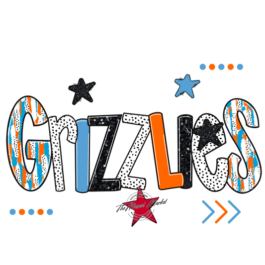 Grizzlies Brushstroke Alpha w Arrows-Carolina Blue-Orange