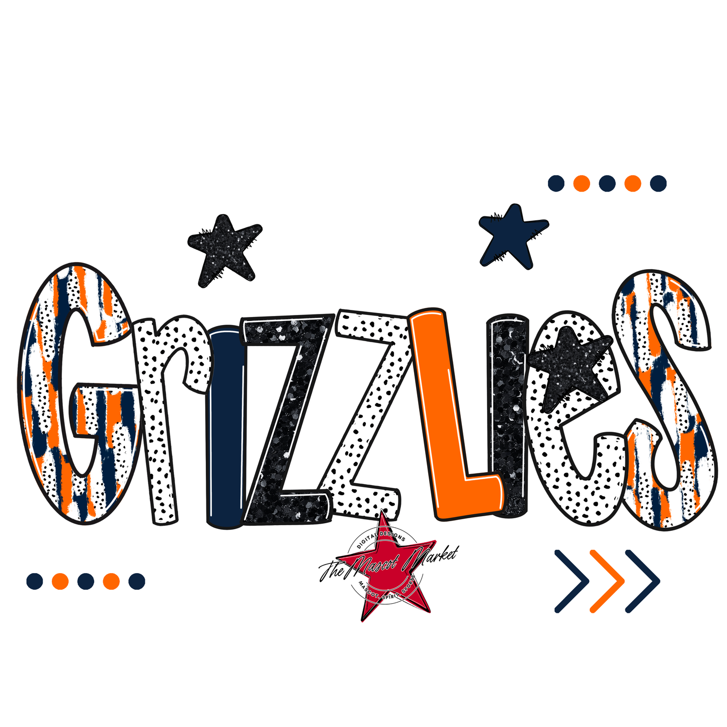 Grizzlies Brushstroke Alpha w Arrows-Navy-Orange