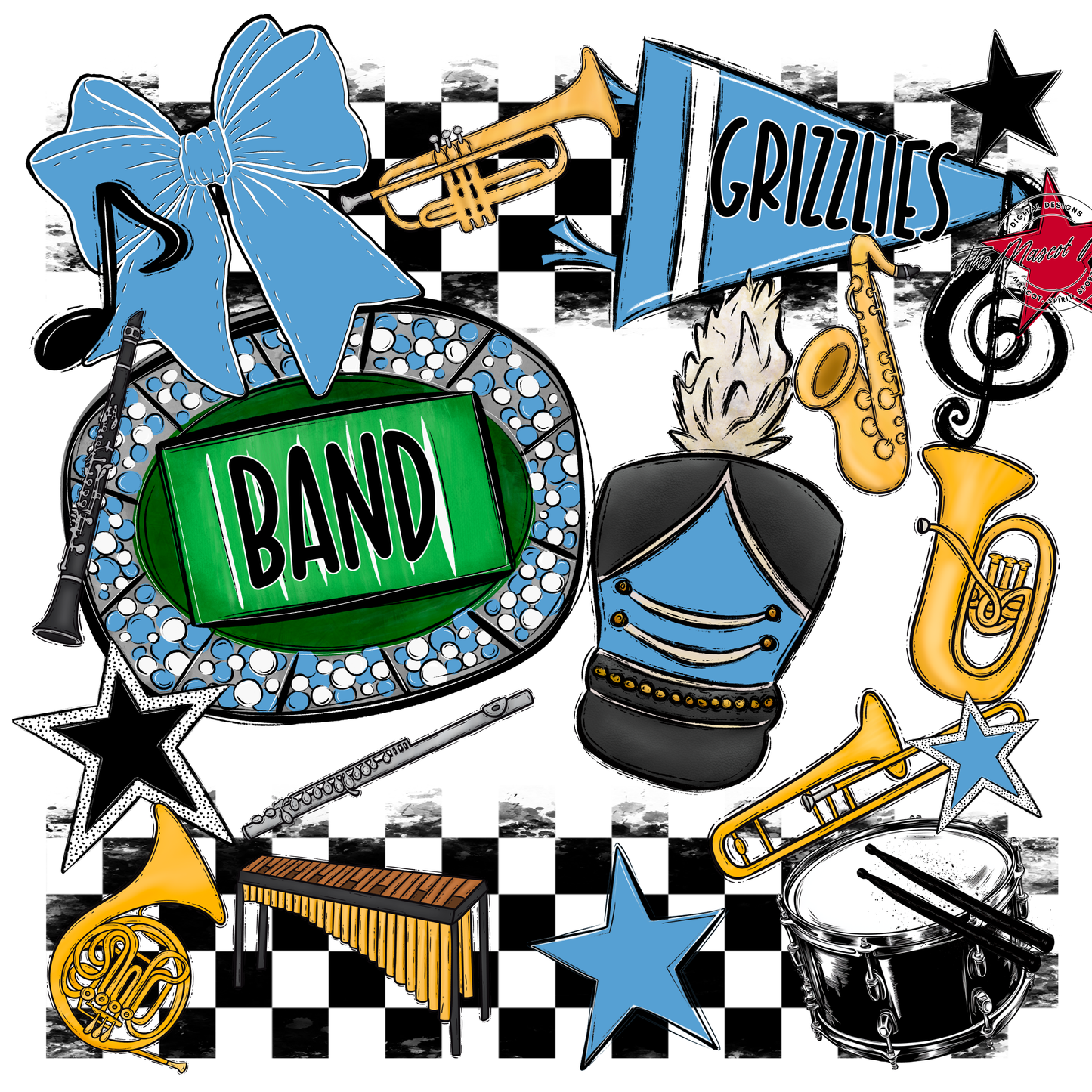 Grizzlies Checkers Band Spirit Design-Carolina Blue