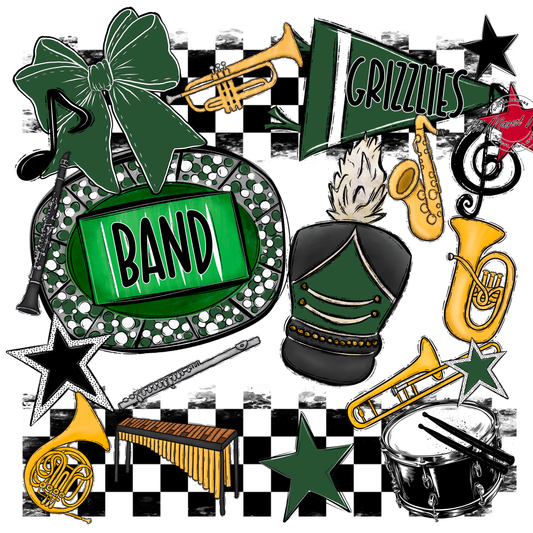Grizzlies Checkers Band Spirit Design-Green