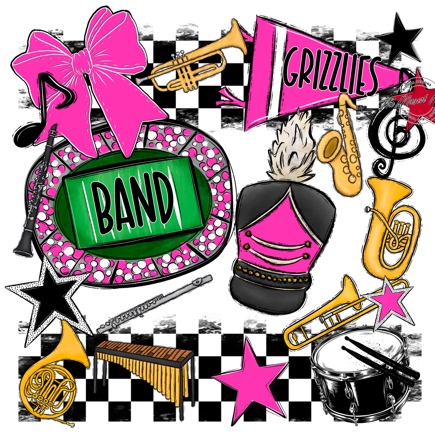 Grizzlies Checkers Band Spirit Design-Pink