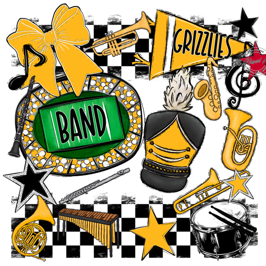 Grizzlies Checkers Band Spirit Design-Yellow