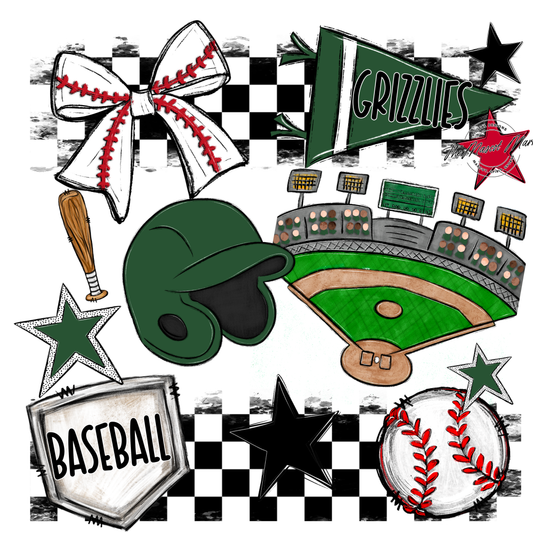 Grizzlies Checkers Baseball Spirit Design-Green