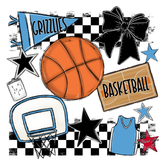 Grizzlies Checkers Basketball Spirit Design-Carolina Blue
