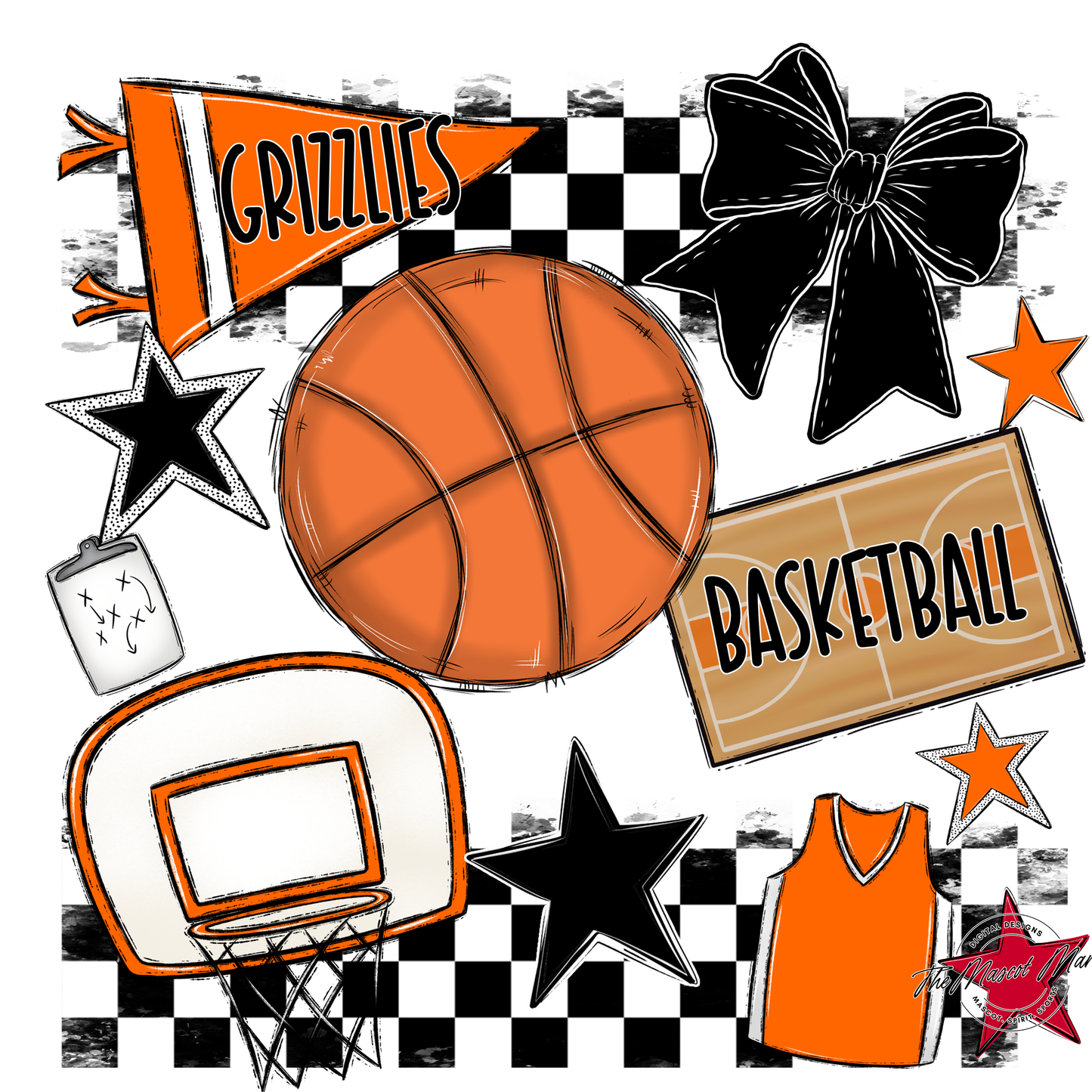 Grizzlies Checkers Basketball Spirit Design-Orange