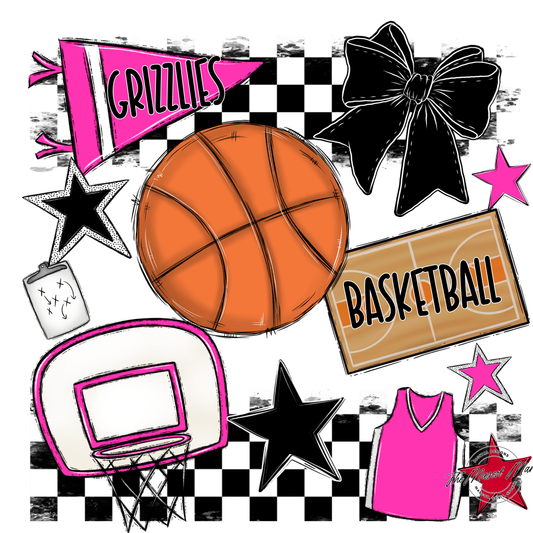 Grizzlies Checkers Basketball Spirit Design-Pink