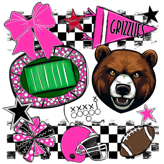 Grizzlies Checkers Mascot Spirit Design-Pink